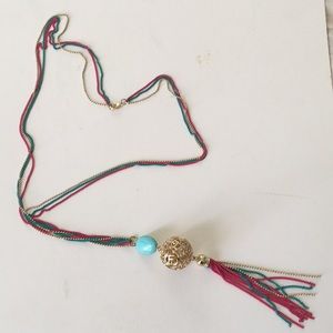 Turquoise & Gold Tassel Necklace
